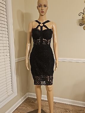 Fashion Nova Black Lace Strappy Mini Dress